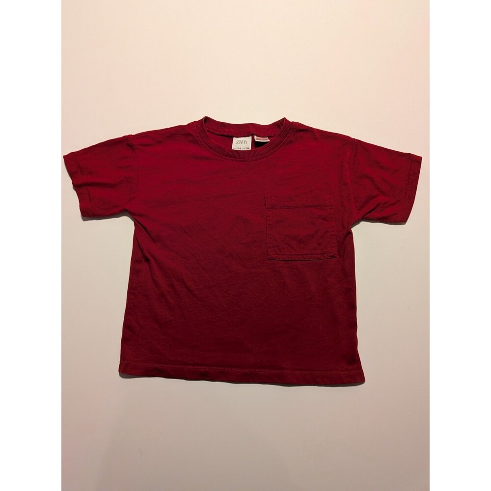 Zara Boys T-Shirt Size 3–4 Years Red Pocket Tee Excellent Condition